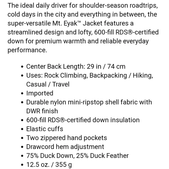 Mountain Hardwear Down Mt. Eyak  Lightweight Jacket Hiking Coat  M  L - Picture 4 of 13